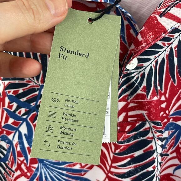 Goodfellow & Co Polo Shirt Mens Large Hawaiian Aloha Palm Floral Knit Collar L - Picture 4 of 9